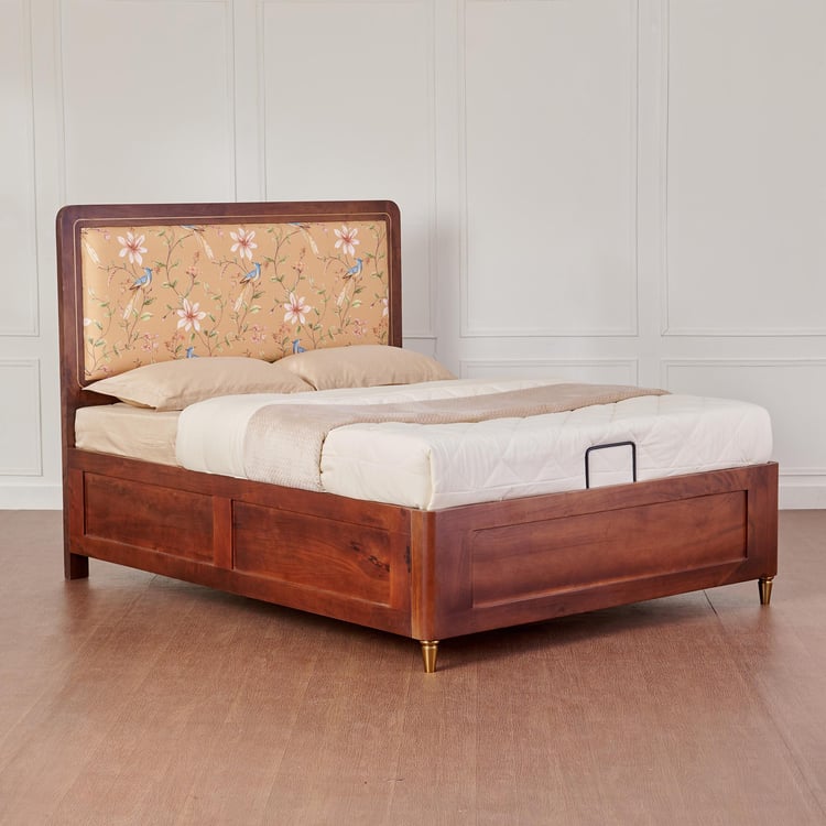 Dastkari Samrat Mango Wood King Bed with Hydraulic Storage - Brown