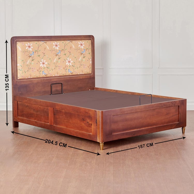 Dastkari Samrat Mango Wood King Bed with Hydraulic Storage - Brown