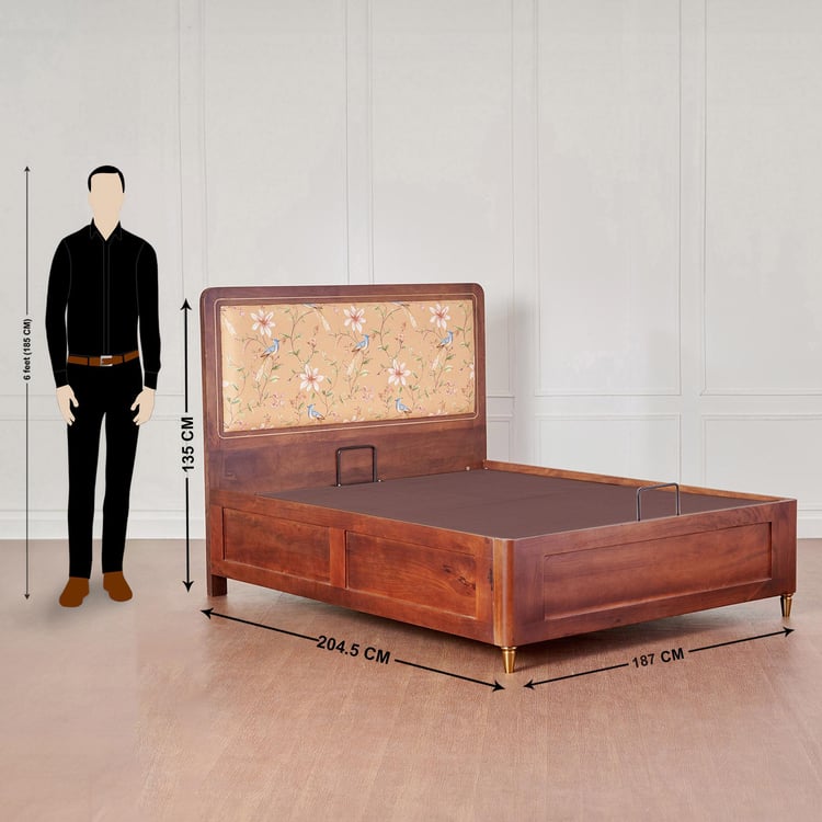 Dastkari Samrat Mango Wood King Bed with Hydraulic Storage - Brown