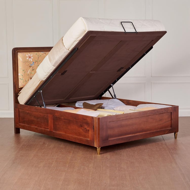 Dastkari Samrat Mango Wood King Bed with Hydraulic Storage - Brown