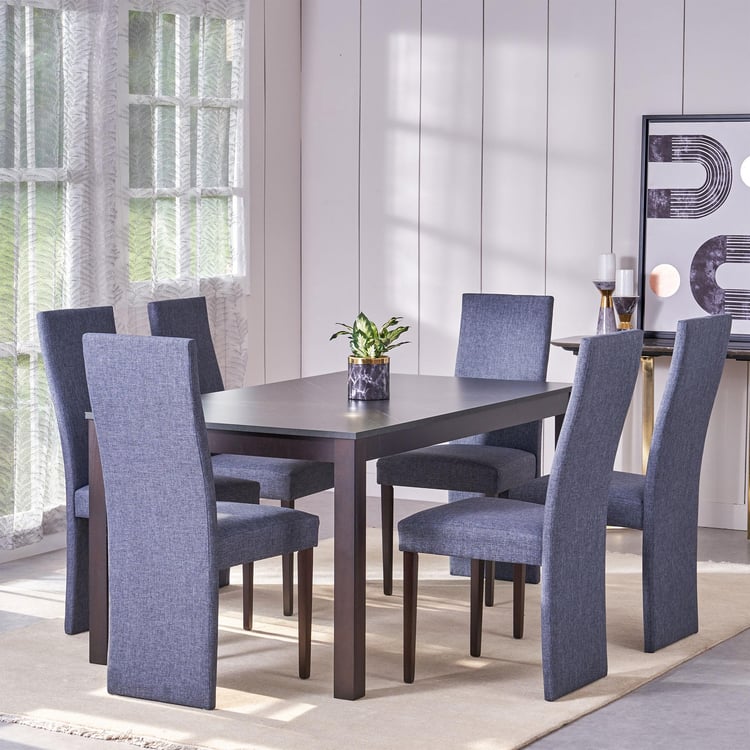 Helios Hazel Melamine Top 6-Seater Dining Set with Chairs - Blue and Brown