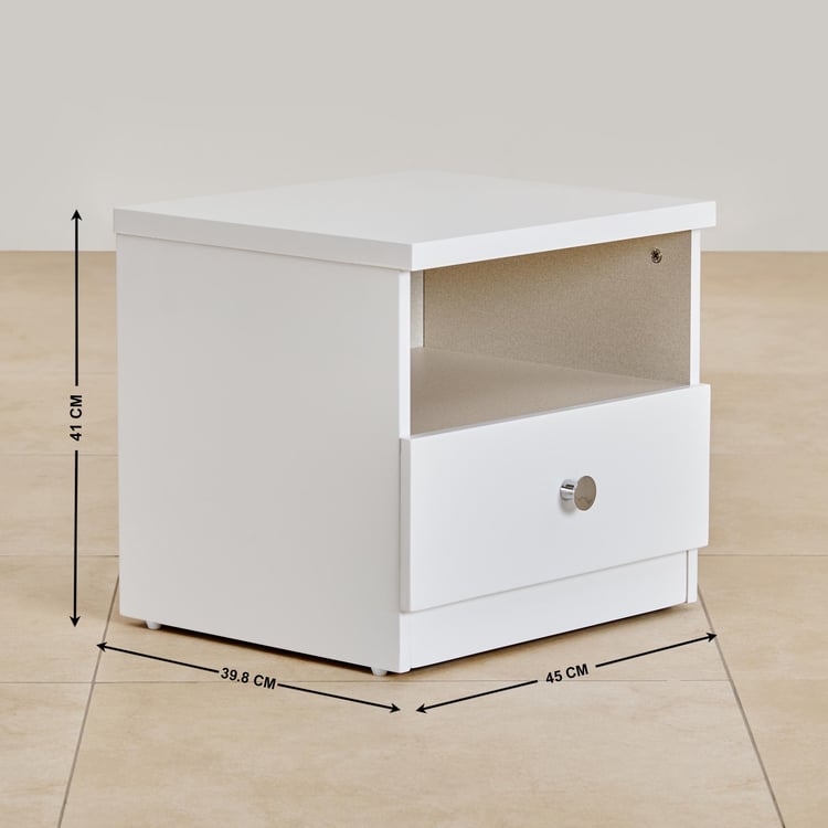 Alps Bed Side Table With Drawer - White