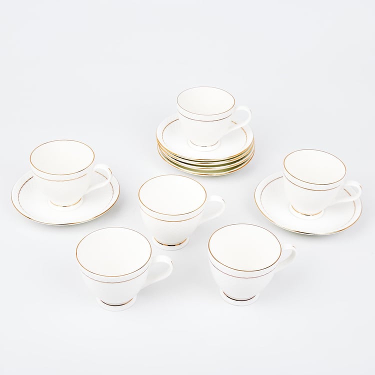 Corsica Gold Line Set of 6 Bone China Cups and Saucers - 200ml