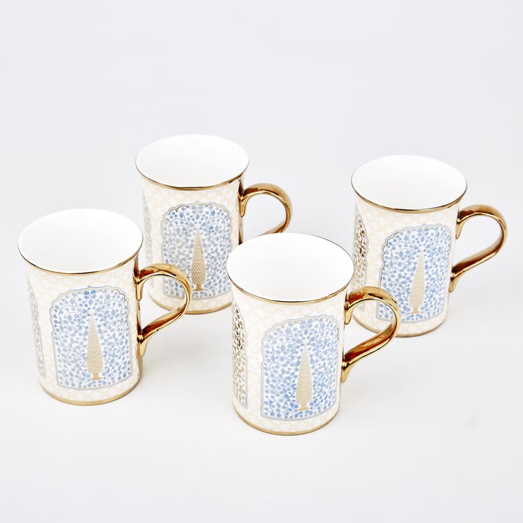 Corsica Ebony Set of 4 Bone China Printed Milk Mugs - 370ml