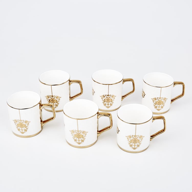 Corsica Ebony Set of 6 Bone China Printed Coffee Mugs - 230ml