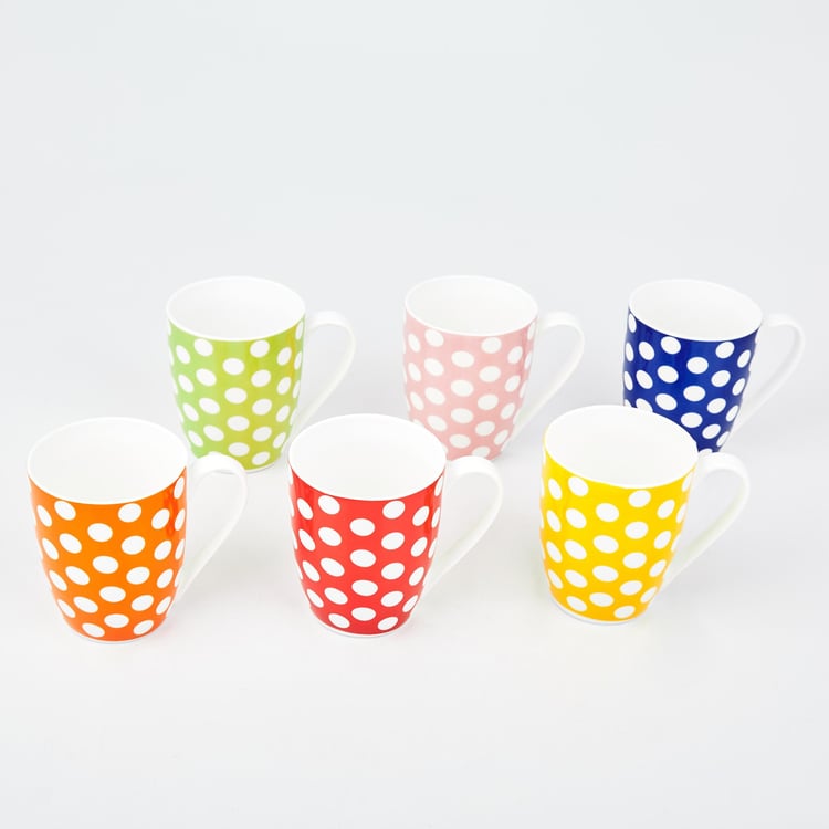 Corsica Polka Oxford Set of 6 Bone China Printed Milk Mugs - 340ml