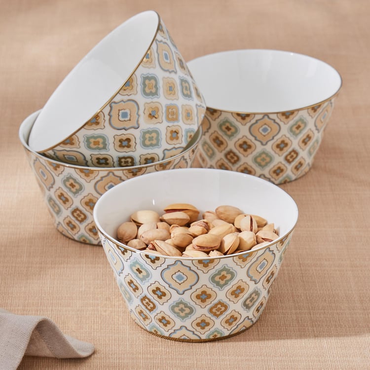 Corsica Ebony Set of 4 Bone China Printed Cereal Bowl - 480ml