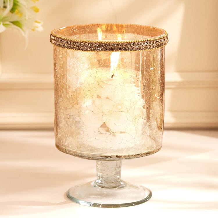 Maya Tevis Glass Crackle Hurricane Candle Holder