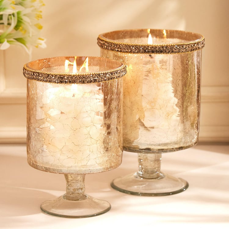 Maya Tevis Glass Crackle Hurricane Candle Holder