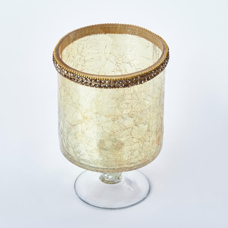 Maya Tevis Glass Crackle Hurricane Candle Holder