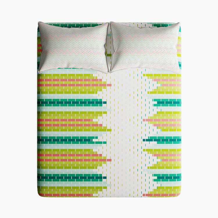 PORTICO Pixelmania Cotton 152TC Geometric Print 3Pcs Queen Bedsheet Set