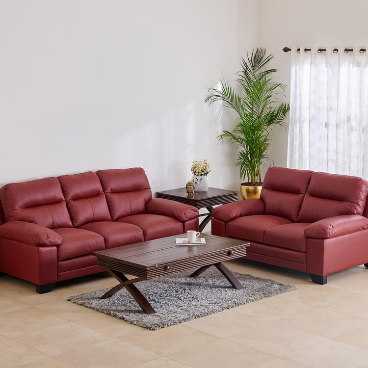 Winchester Half Leather 3+2 Seater Sofa Set - Burgundy