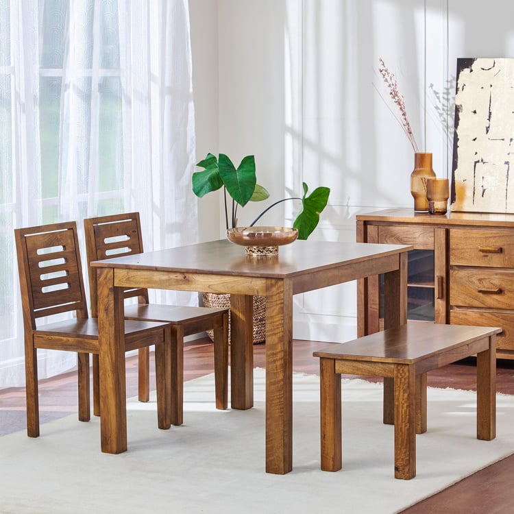 Adana NXT Mango Wood 4-Seater Dining Set with Chairs and Bench - Brown