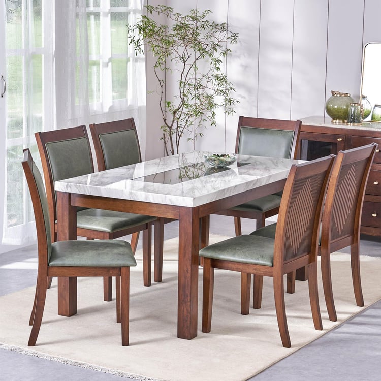 Harmony Sia Faux Leather 6-Seater Dining Set with Chairs - White and Green