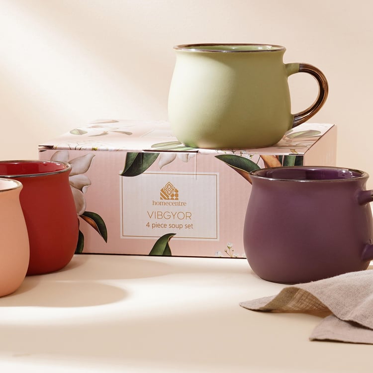 Vibgyor Set of 4 Stoneware Soup Bowls - 340ml