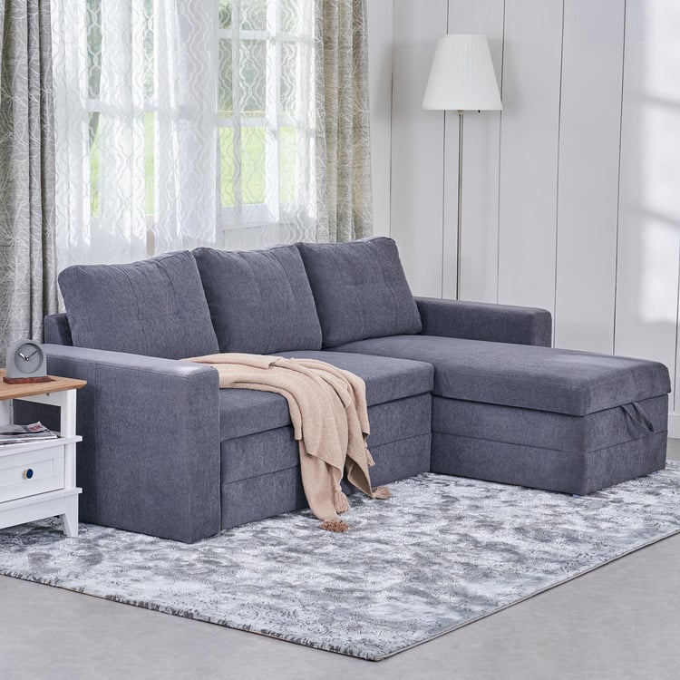 Woodland Fabric 2-Seater Storage Sofa Bed with Interchangeable Chaise - Grey