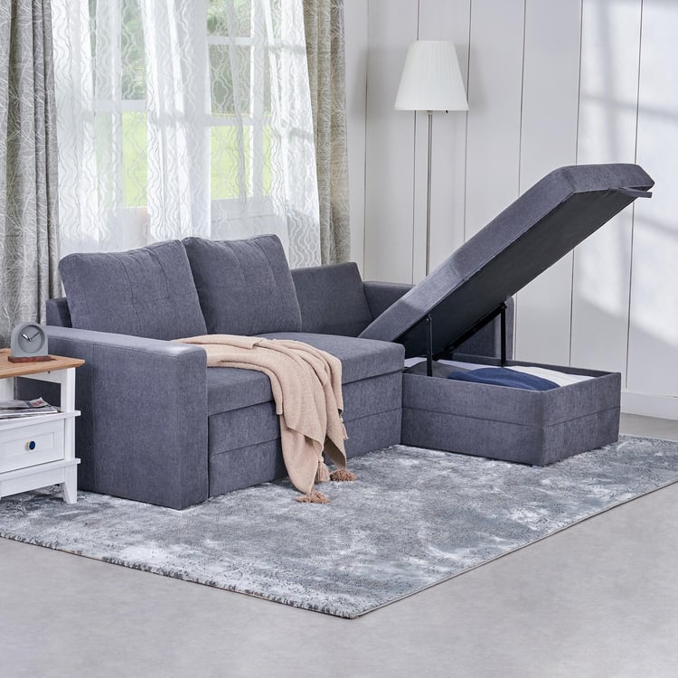 Woodland Fabric 2-Seater Storage Sofa Bed with Interchangeable Chaise - Grey