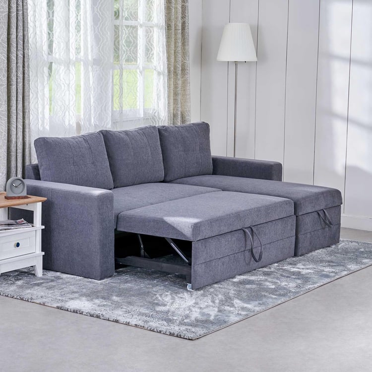 Woodland Fabric 2-Seater Storage Sofa Bed with Interchangeable Chaise - Grey