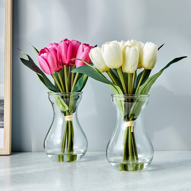 Gloria Artificial Tulip Sticks in Glass Vase - 24 cm