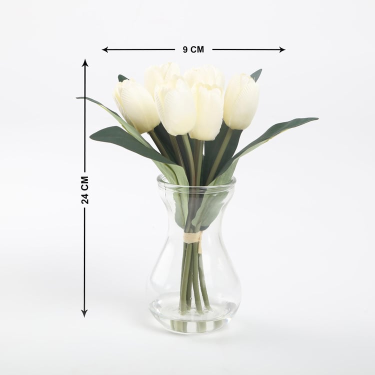 Gloria Artificial Tulip Sticks in Glass Vase - 24 cm