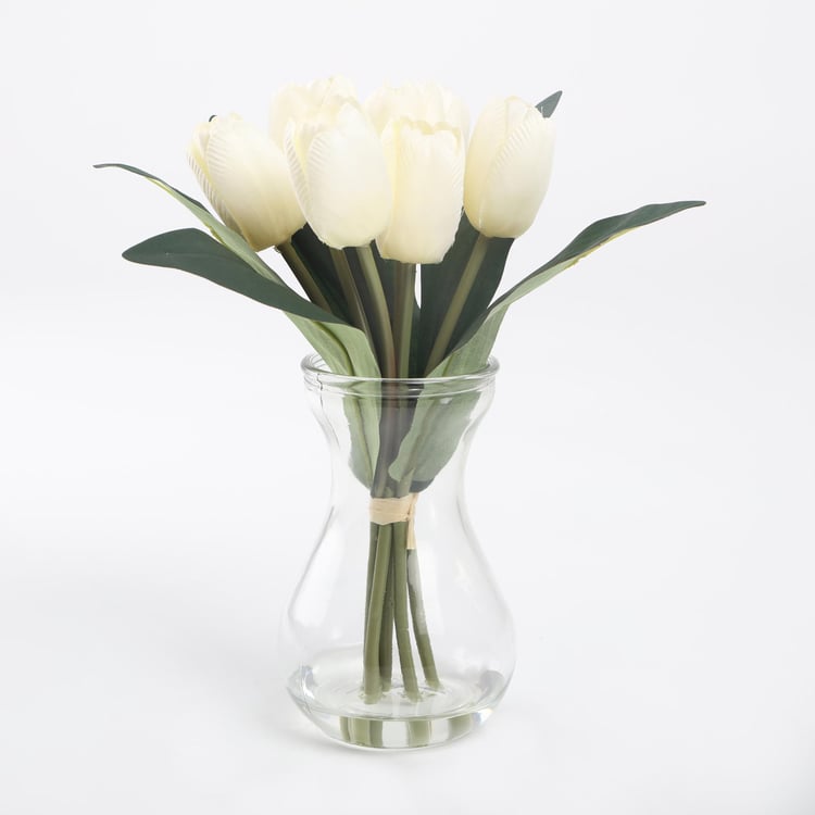 Gloria Artificial Tulip Sticks in Glass Vase - 24 cm