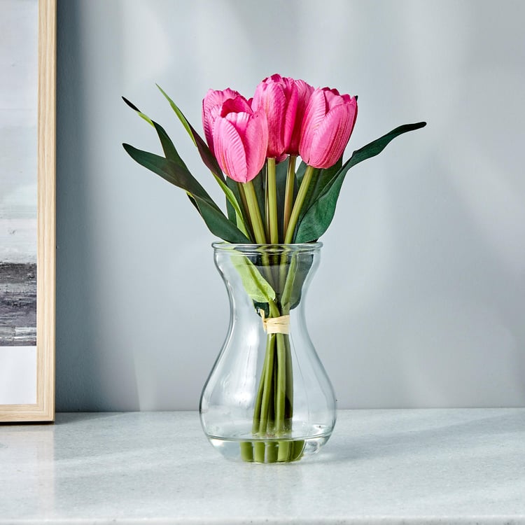 Gloria Artificial Tulips in Glass Vase