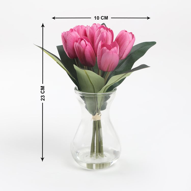 Gloria Artificial Tulips in Glass Vase