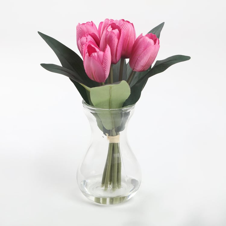 Gloria Artificial Tulips in Glass Vase