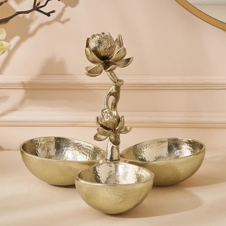 Eternity Vivere Aluminium Lotus Decorative Tri Bowl