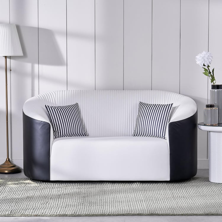 Charlie Faux Leather 2-Seater Sofa with Cushions - Black and White