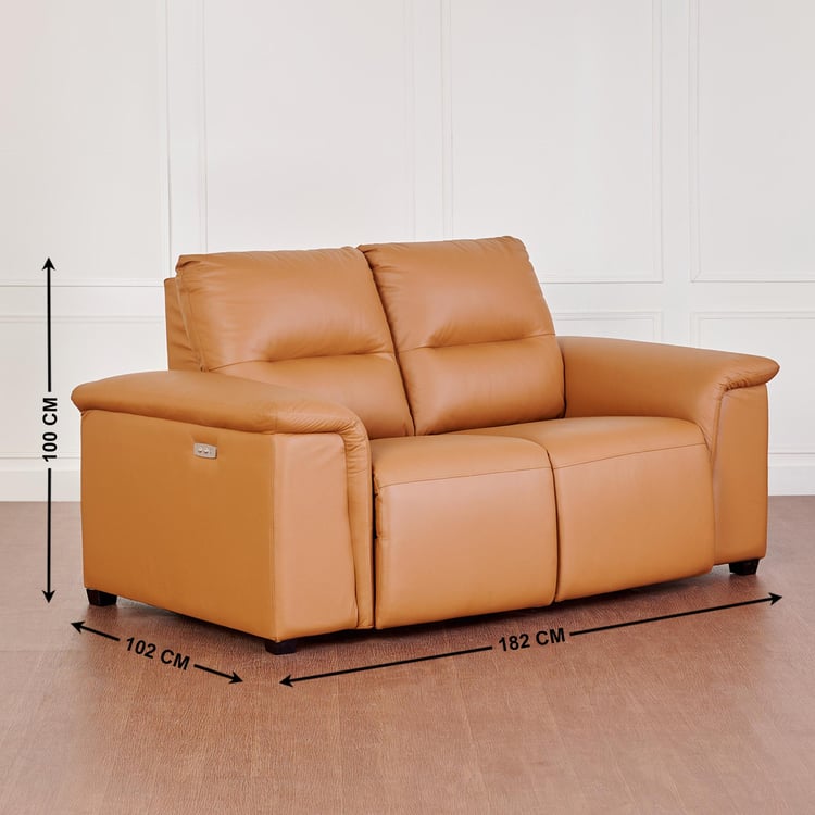 Ritz Half Leather 2-Seater Electric Recliner - Brown