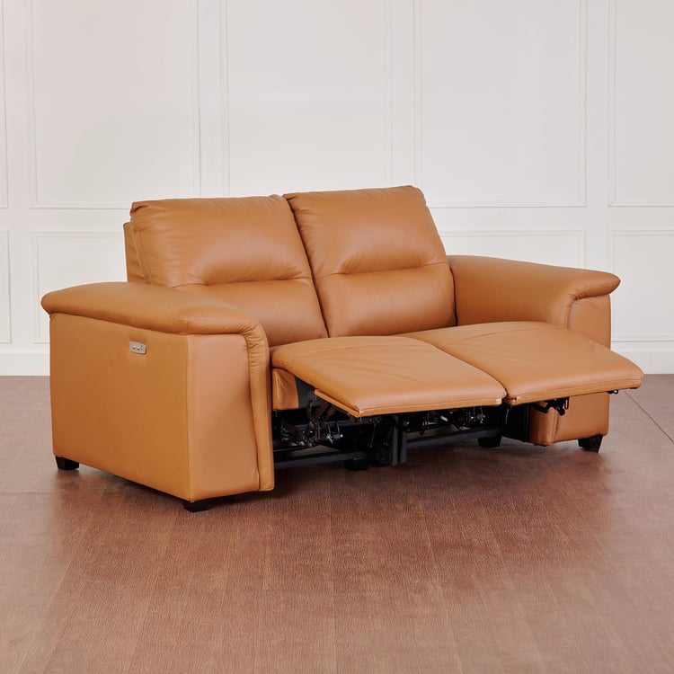 Ritz Half Leather 2-Seater Electric Recliner - Brown