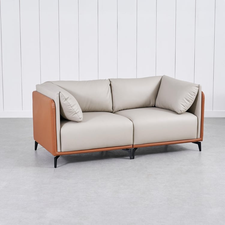 Bosco Faux Leather 2-Seater Sofa with Cushions - Beige and Brown