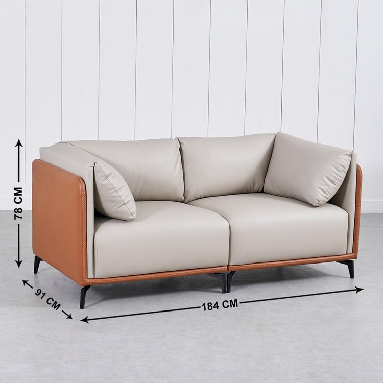 Bosco Faux Leather 2-Seater Sofa with Cushions - Beige and Brown