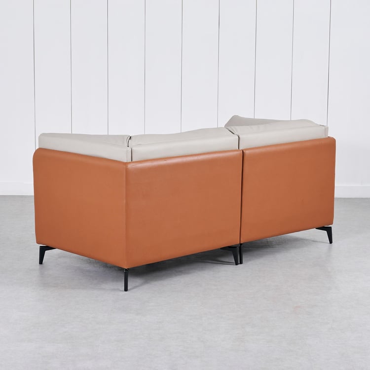 Bosco Faux Leather 2-Seater Sofa with Cushions - Beige and Brown