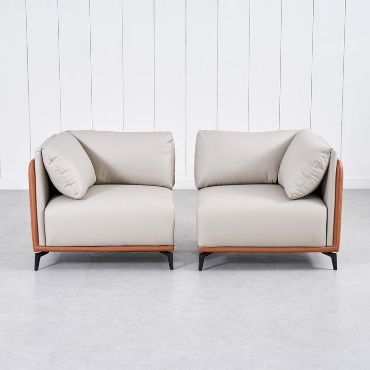 Bosco Faux Leather 2-Seater Sofa with Cushions - Beige and Brown