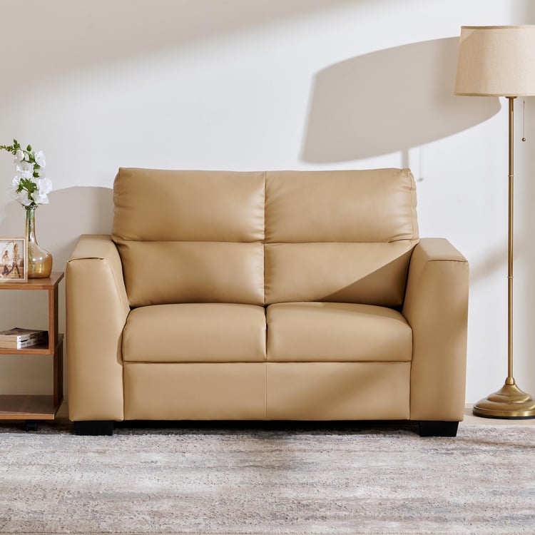 Ellora Faux Leather 2-Seater Sofa - Beige