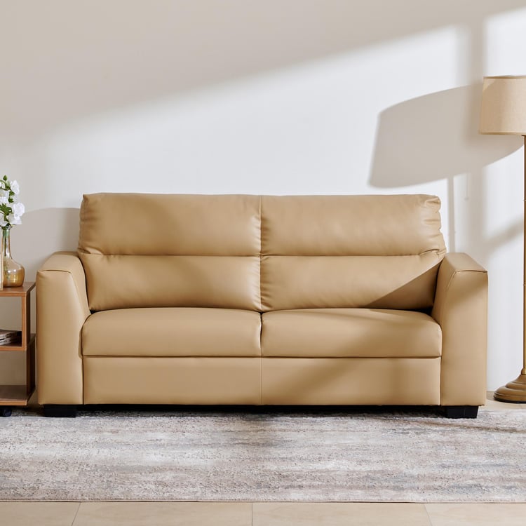 Ellora Faux Leather 3-Seater Sofa - Beige