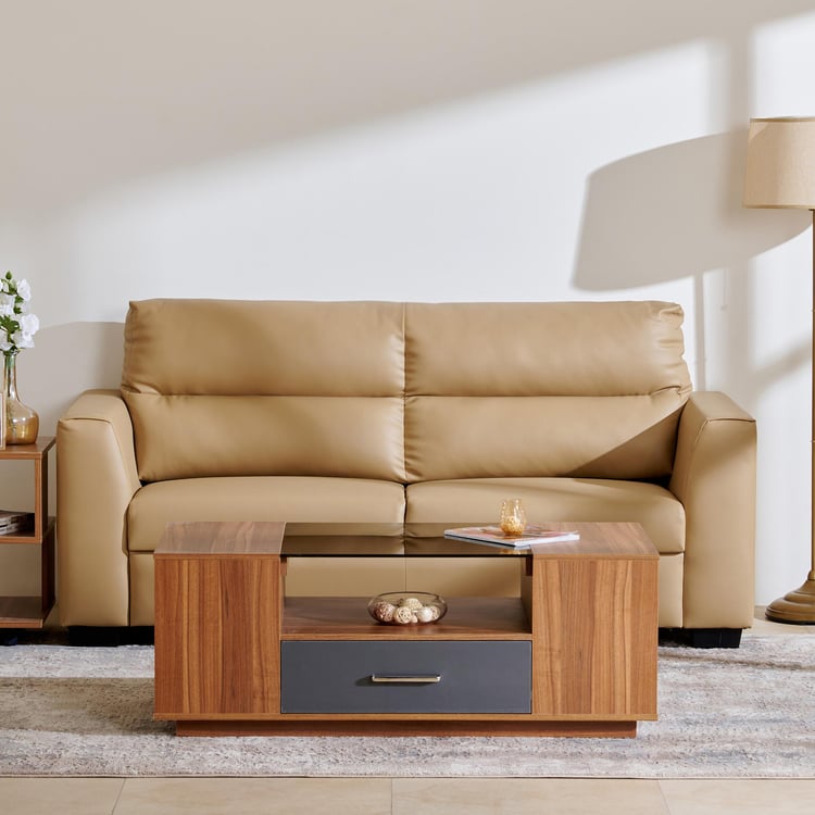 Ellora Faux Leather 3-Seater Sofa - Beige