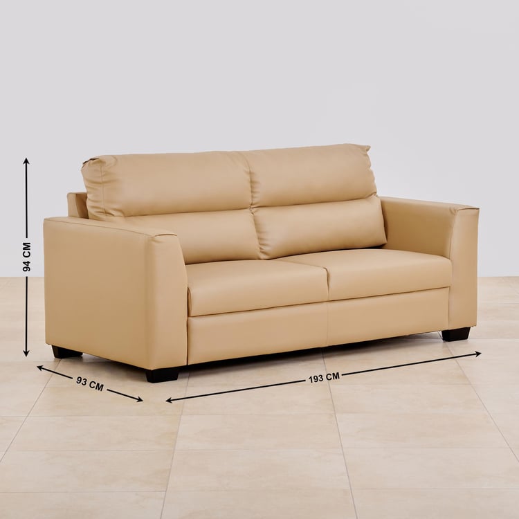 Ellora Faux Leather 3-Seater Sofa - Beige