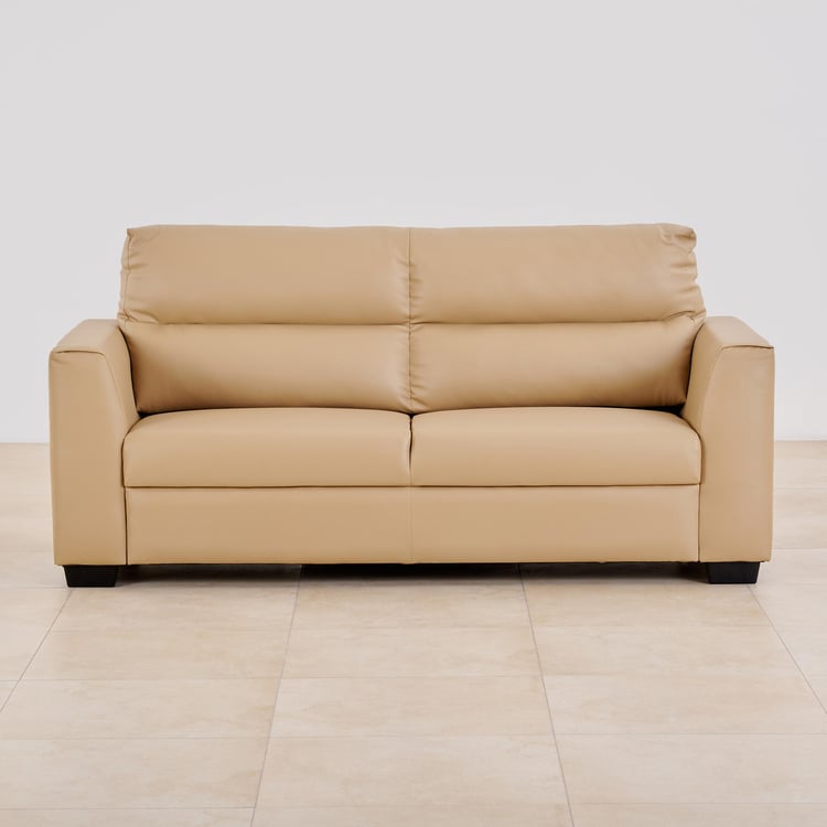 Ellora Faux Leather 3-Seater Sofa - Beige