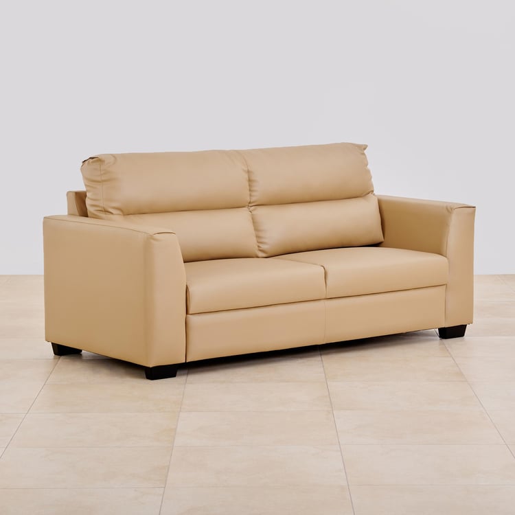 Ellora Faux Leather 3-Seater Sofa - Beige