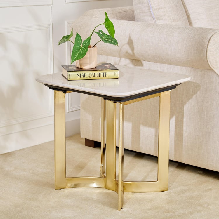 Vogue Cara Marble Top End Table - Gold