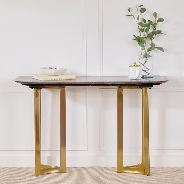 Vogue Anika Marble Top Console Table - Brown and Gold