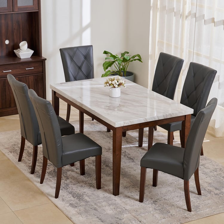 Jasper Faux Marble Top 6-Seater Dining Table - White