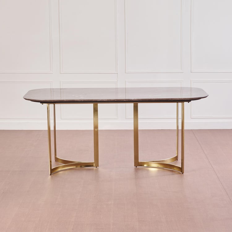 Vogue Anika Emotion Marble Top 6-Seater Dining Table - Brown