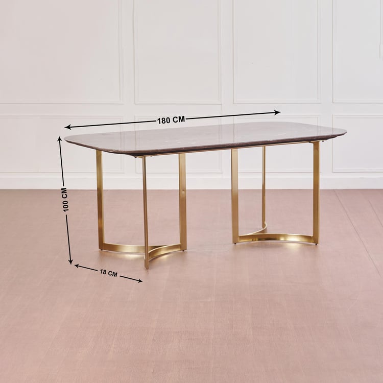 Vogue Anika Emotion Marble Top 6-Seater Dining Table - Brown