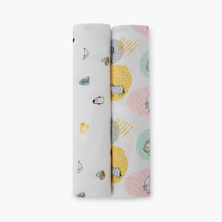 PORTICO Little Peaches Cotton Set of 2 Printed Swaddles