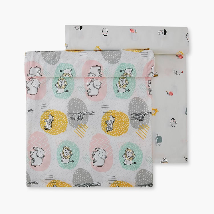 PORTICO Little Peaches Cotton Set of 2 Printed Swaddles