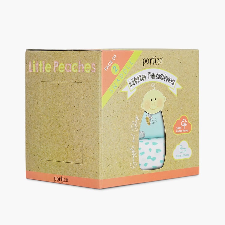 PORTICO Little Peaches Cotton Set of 2 Printed Swaddles